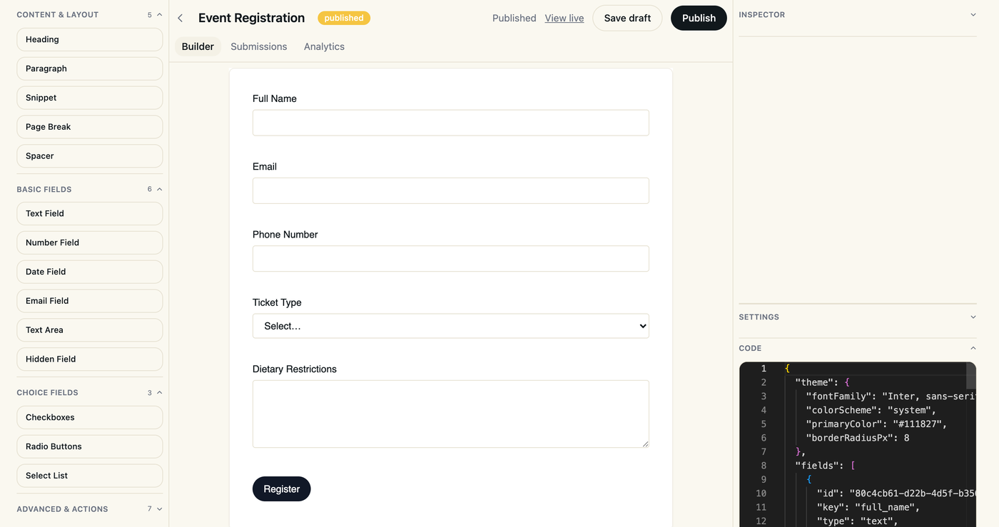 Code-synced in the Hoot Forms app
