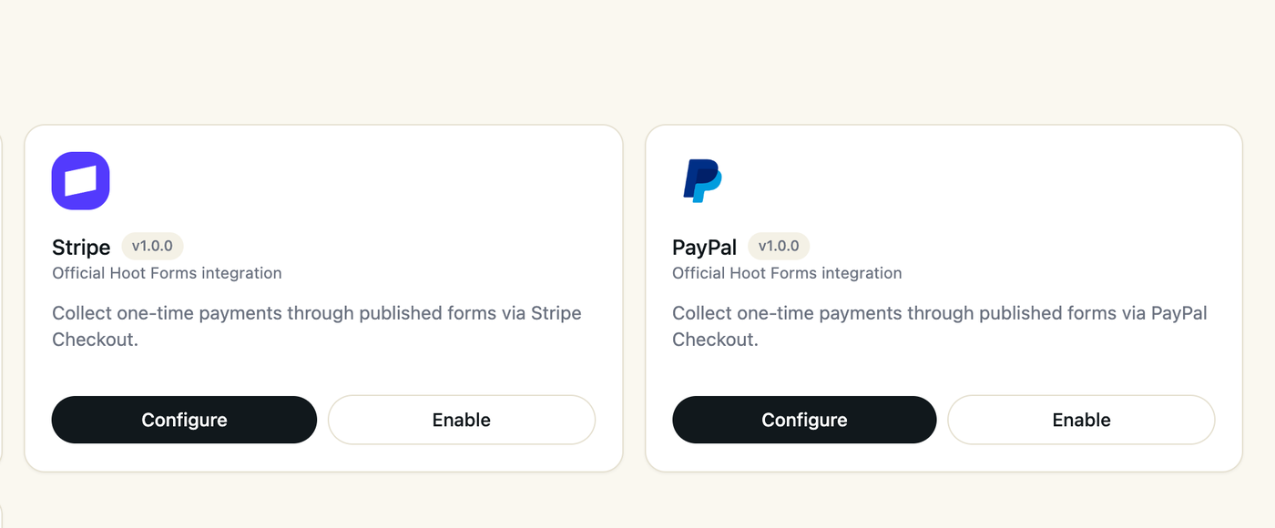 Payments in the Hoot Forms app