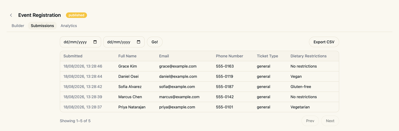 Tracking in the Hoot Forms app