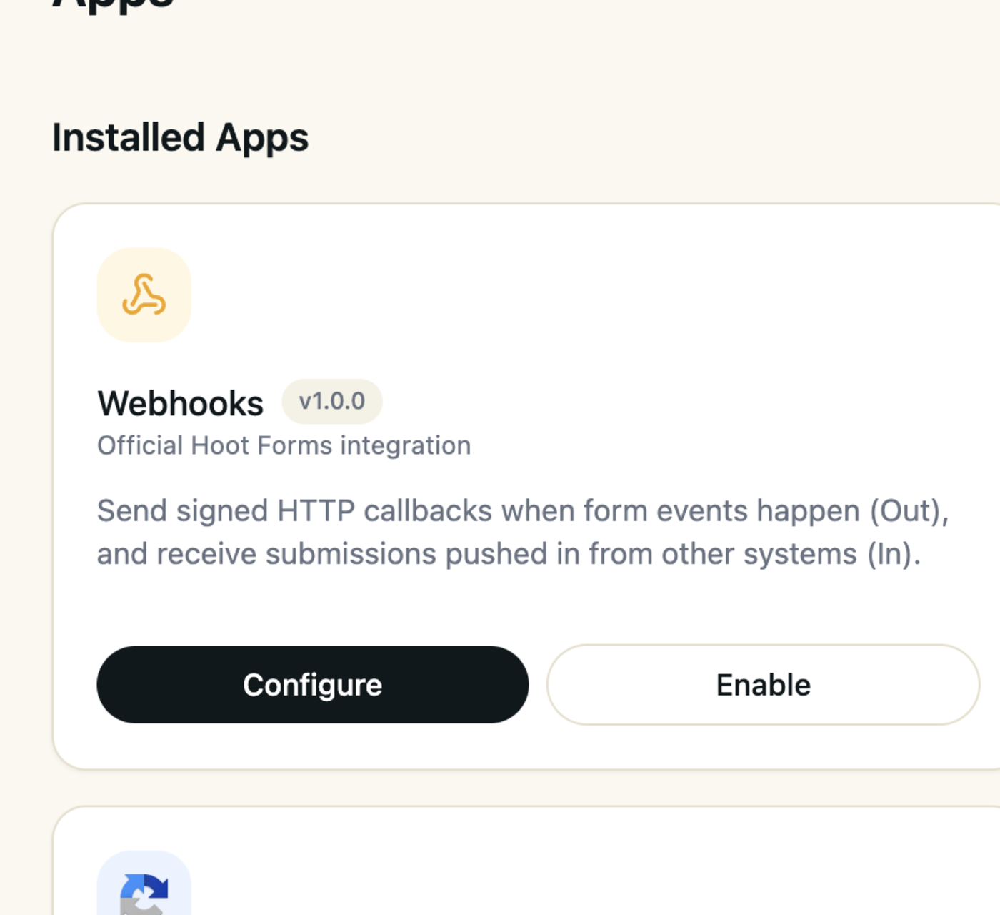 Webhooks in the Hoot Forms app